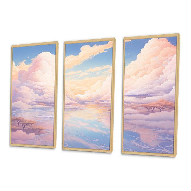 Ensemble de décorations murales Kawaii Clouds Landscape II - Sky, Cadre naturel flottant, H 32 po x l 48 po x P 1 po