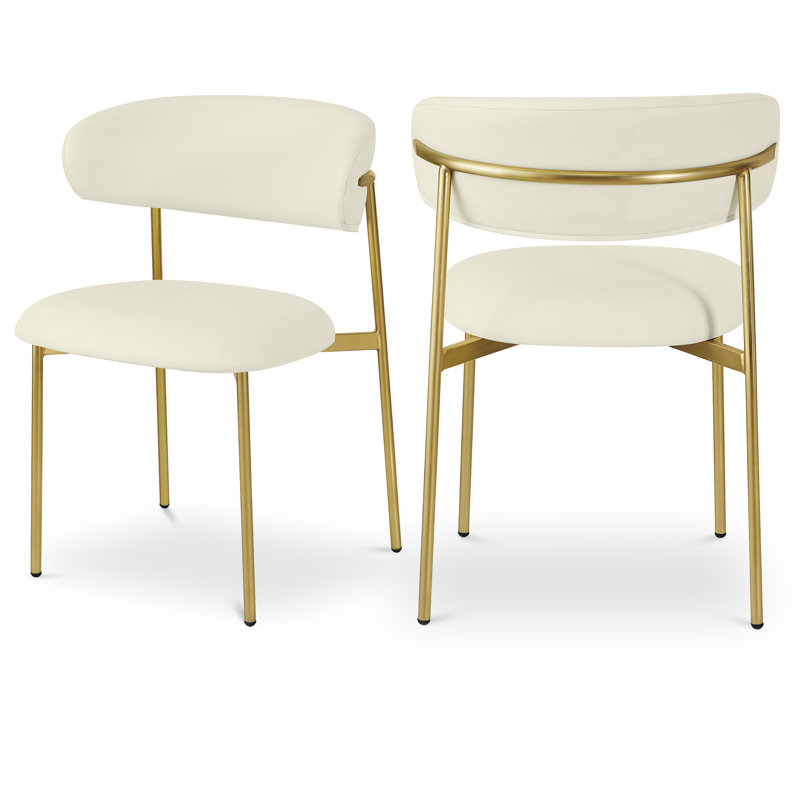 Klajus Upholstered Back Side Chair Dining Chair, Brushed Gold, Cream Vegan Leather