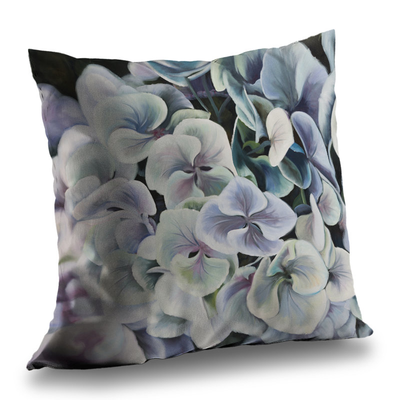 Colorful Hydrangea Flowers Rustic Purple Throw Pillow – Poly Twill Throw Pillow with Insert, Double-Sided Print