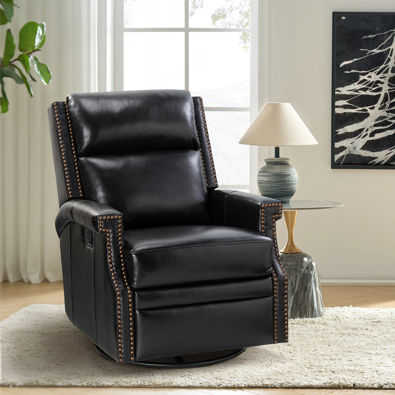 Fauteuil inclinable manuel en cuir véritable de 29,6 po Manning, Cuir véritable noir
