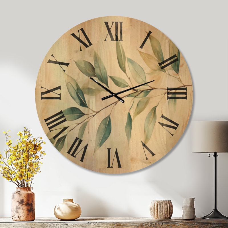 Horloge murale surdimensionnée de style chalet, imprimée sur bois, motif branche d'herbier, Extra Large