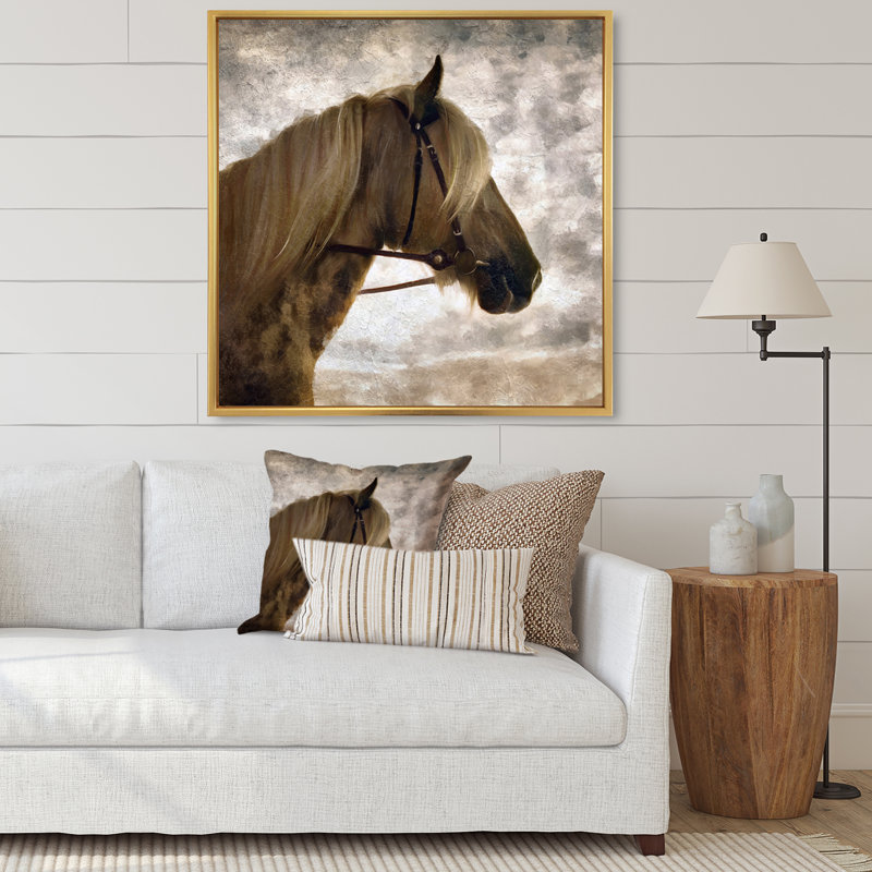 Portrait de cheval andalou - Peinture sur toile, H 16 po x l 16 po x P 1 po, Cadre flottant doré