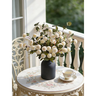 Artificial Flower Arrangement In Vase: 12-Stem Faux Chrysanthemum And Eucalyptus Centerpiece With Matte Black Metal Vase For Home Table Decor