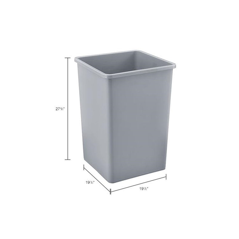 35 Gallon Industrial Square Plastic Garbage Can,Lightweight,Gray