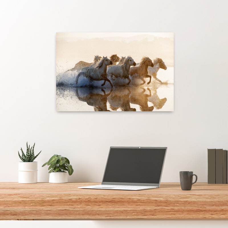 Art contemporain, paysage de cheval abstrait côtier, H 16 po x l 24 po