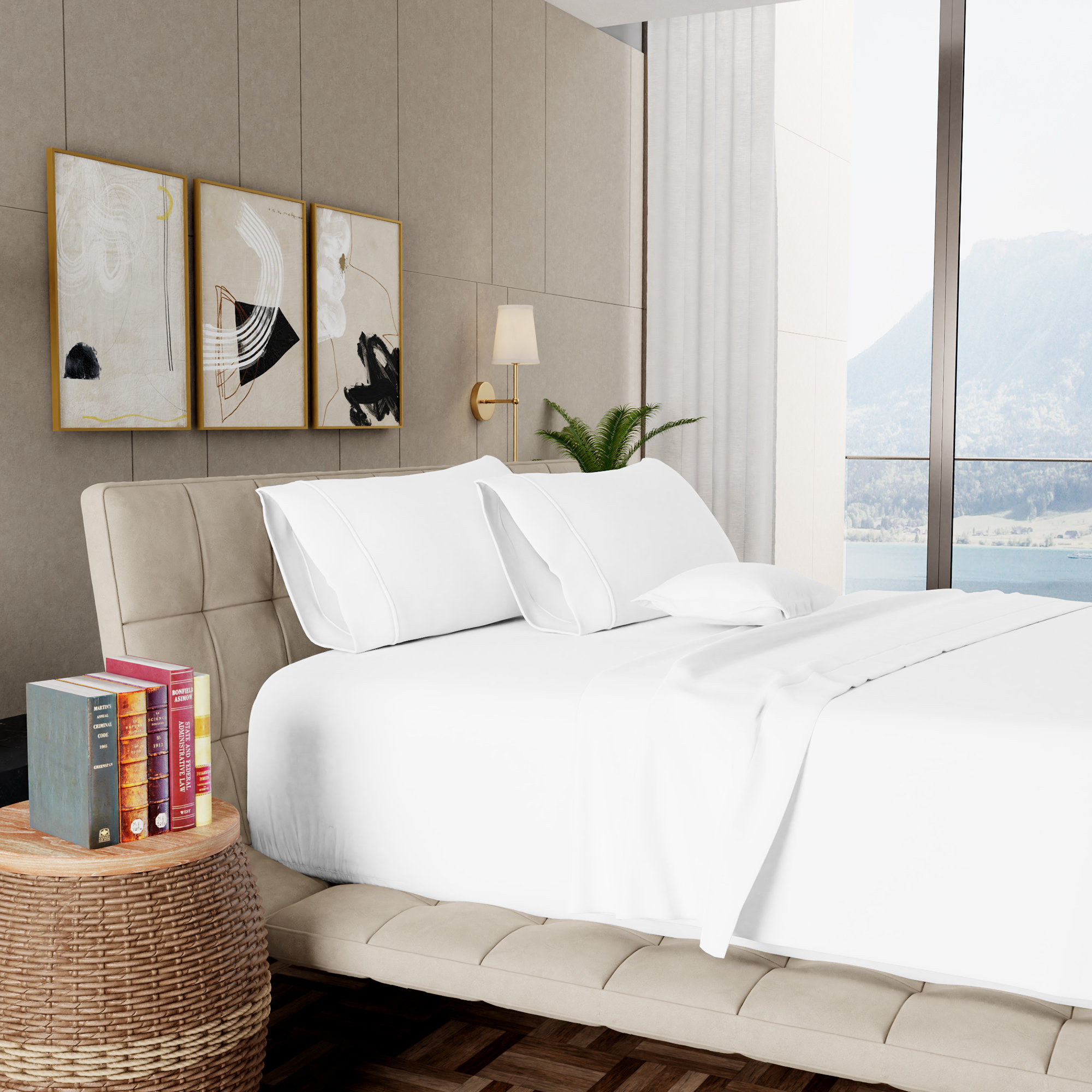 1000TC Ultra-Soft & Silky Luxury Egyptian Cotton Sheet Set, Arctic White, Queen