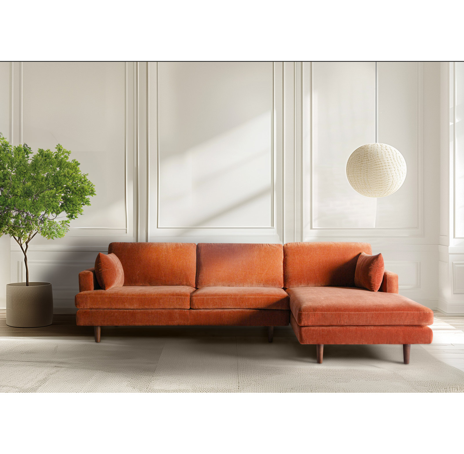 Laguna Upholstered Chaise L-Sectional, Right Hand Facing, Rust Performance Chenille