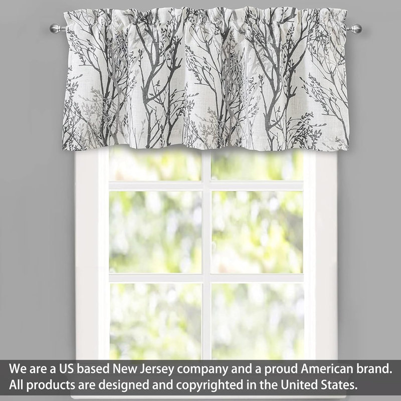 Gray Tree Branch Linen Blend Rod Pocket Valance 52" x 14"