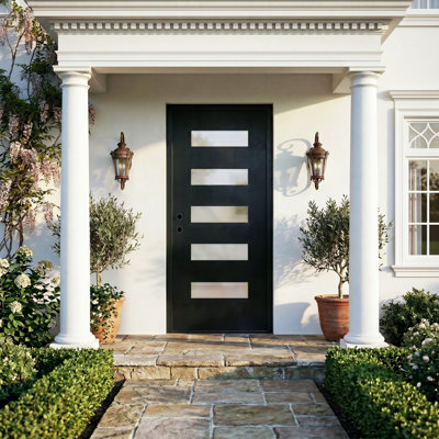36" X 80" 5-Lite Fibergalass Front Entry Door Slab Frosted Glass Exterior Door Without Door Frame