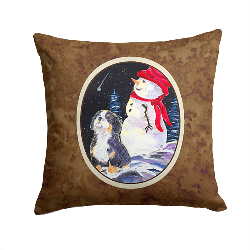 Coussin décoratif intérieur/extérieur pour chien avec bonhomme de neige
