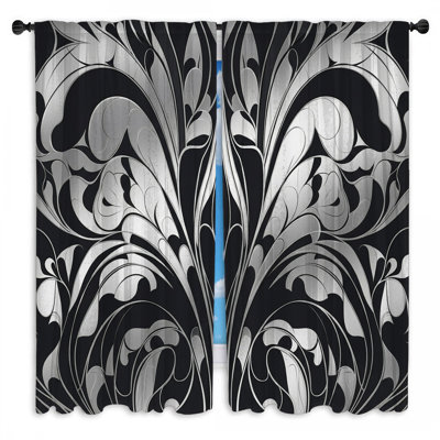 Black White Damask Window Curtains Damask Sheer & Room Darkening - 2 Panels