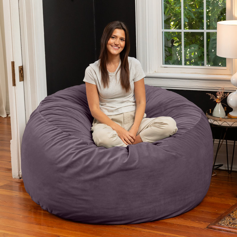 5 Foot Saxx - Large Round Bean Bag Chair For Adults - Lush Velvet Green, Purple Velvet