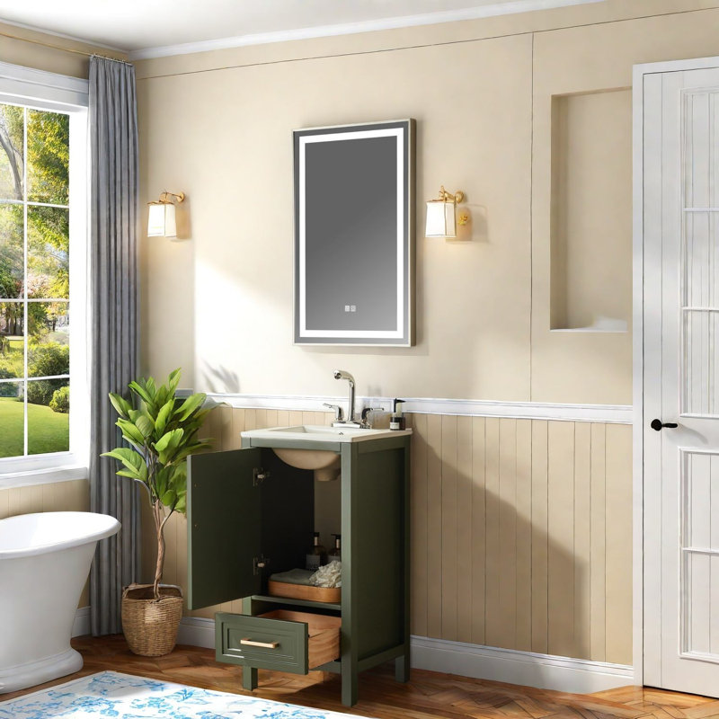 Meuble-lavabo en bois assemblé de 18 po, vert