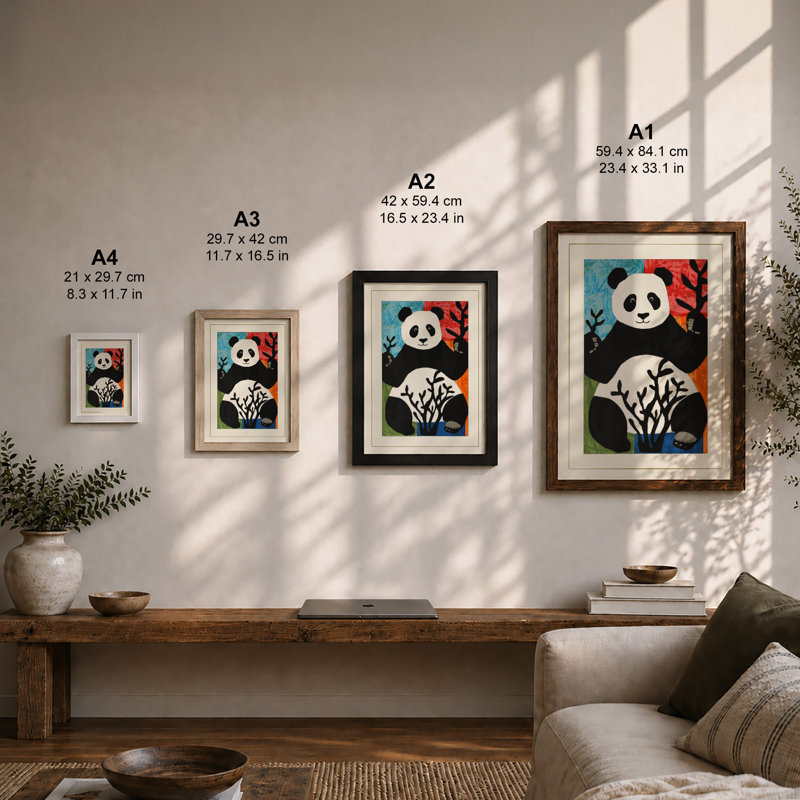 Serene Panda Garden Boho - Framed Print, A4 - 29.7 x 21.0 cm, White