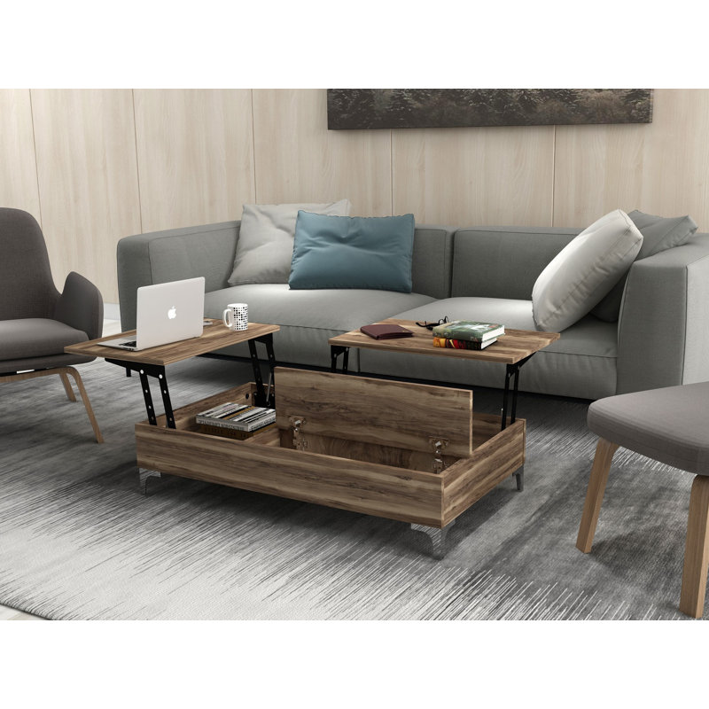 Table basse à 4 pieds avec rangement Hefni, Noyer