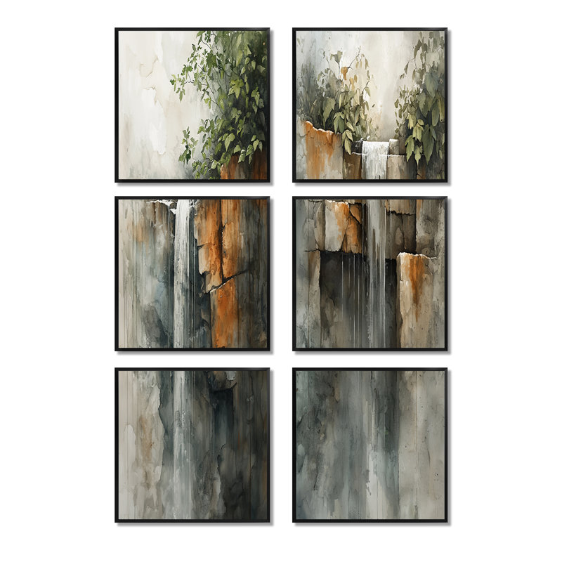 Waterfall Oasis - Waterfall, ensemble de 6 reproductions d'art sur toile, Noir, Impression encadrée sans passe-partout