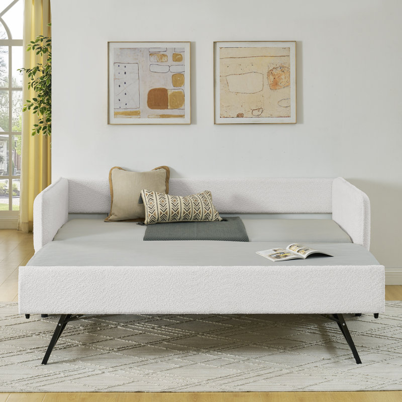 Daybed With Trundle Upholstered Tufted Sofa Bed, Twin Size, Boucle Fabric, Beige, Twin