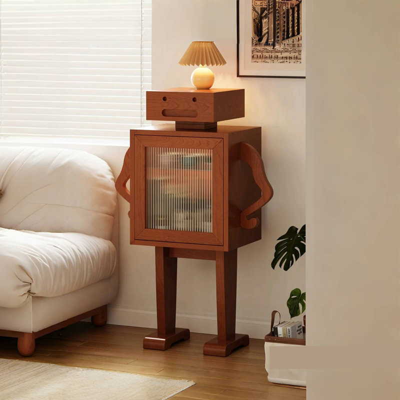 Table de bout robot en bois massif avec rotation à 360 °, Brun
