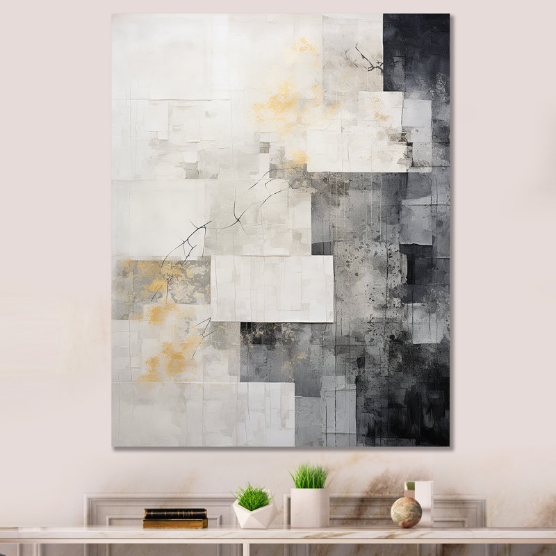 Tuile abstraite grise grise I - art mural abstrait, H 32 po x l 16 po x P 1 po, Toile tendue