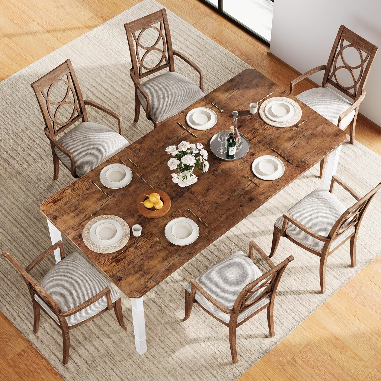 17 Stories 78.7" Farmhouse Dining Table for 6-8 People - Rustic ...