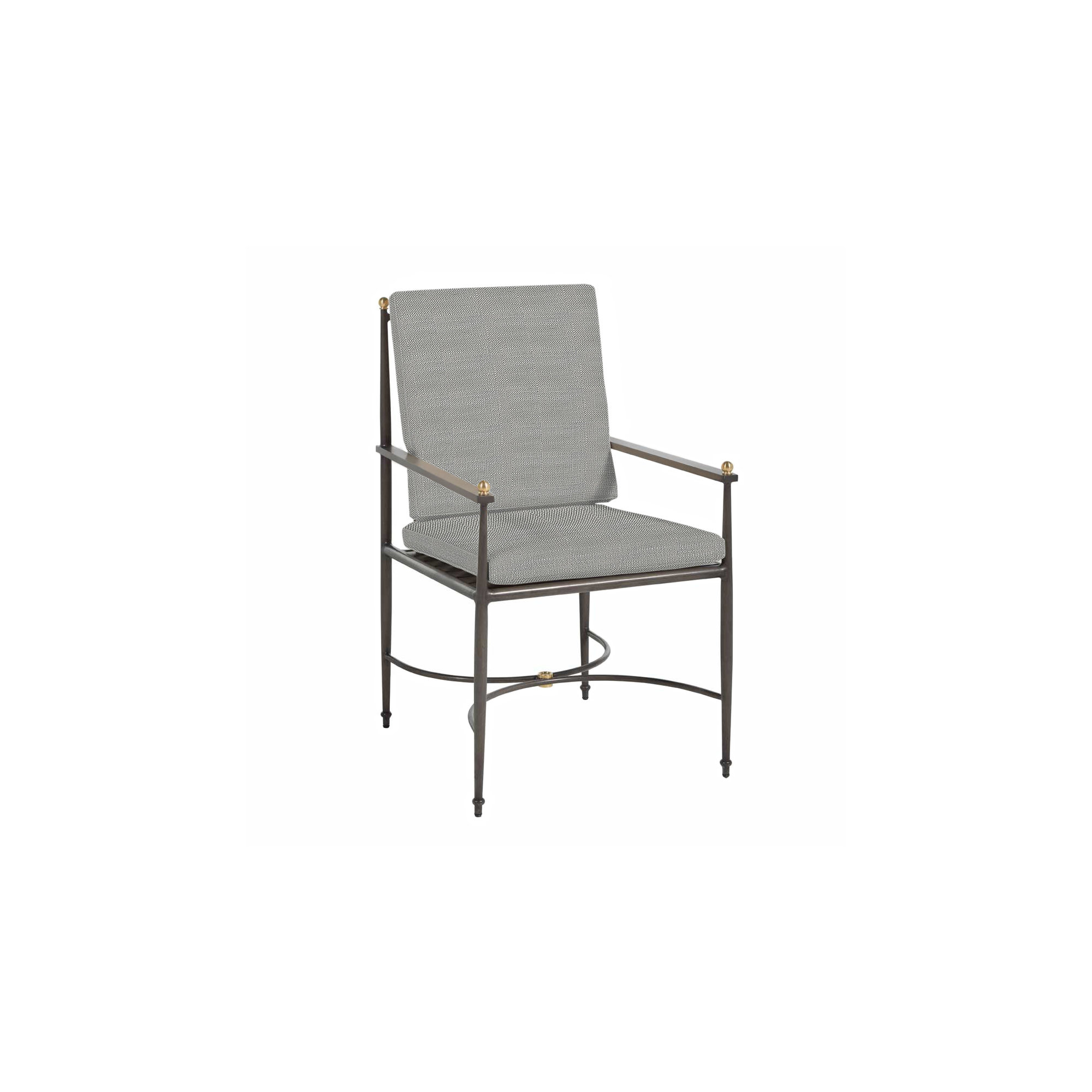 Roma Wrought Aluminum Outdoor Arm Chair, Rollo Silver, No Welt