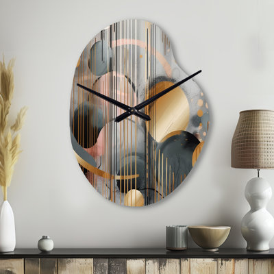 Abstrait formes et lignes III - horloge en métal de forme unique en marbre, impression d'horloge murale asymétrique moderne