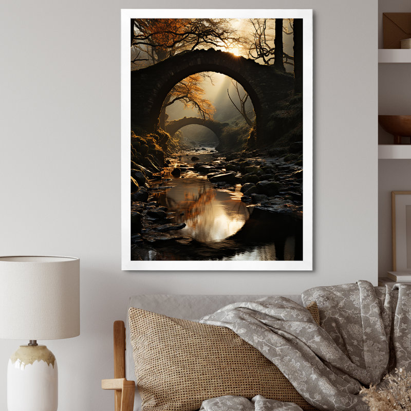 Pont vers nulle part, paysage I, H 32 po x l 24 po x P 1 po, Cadre simple blanc