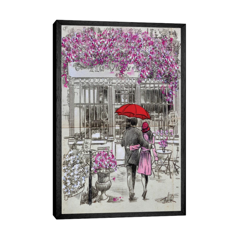A Little Walk To The Cafe by Loui Jover - Painting on Canvas, 66.04cm H x 45.72cm W x 3.81cm D, Black Floater Framed
