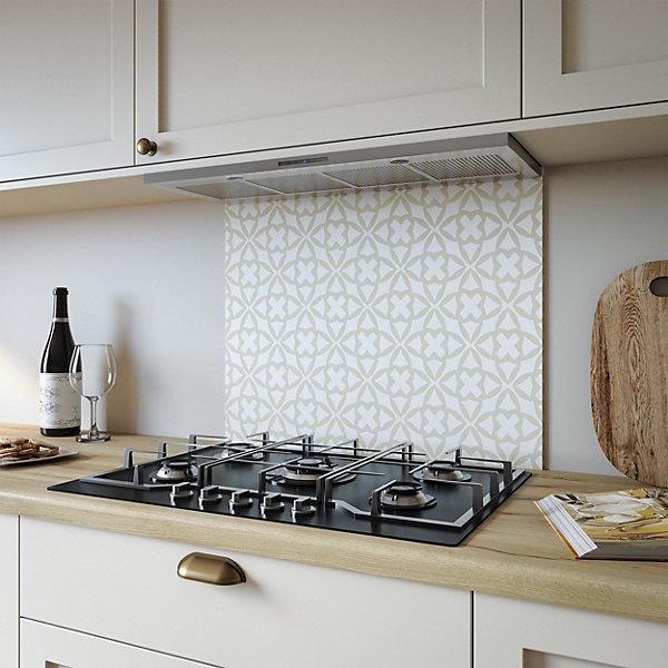 Moss Tessera Aluminium Kitchen Hob Splashback, 80 cm x 60 cm , Beige/White