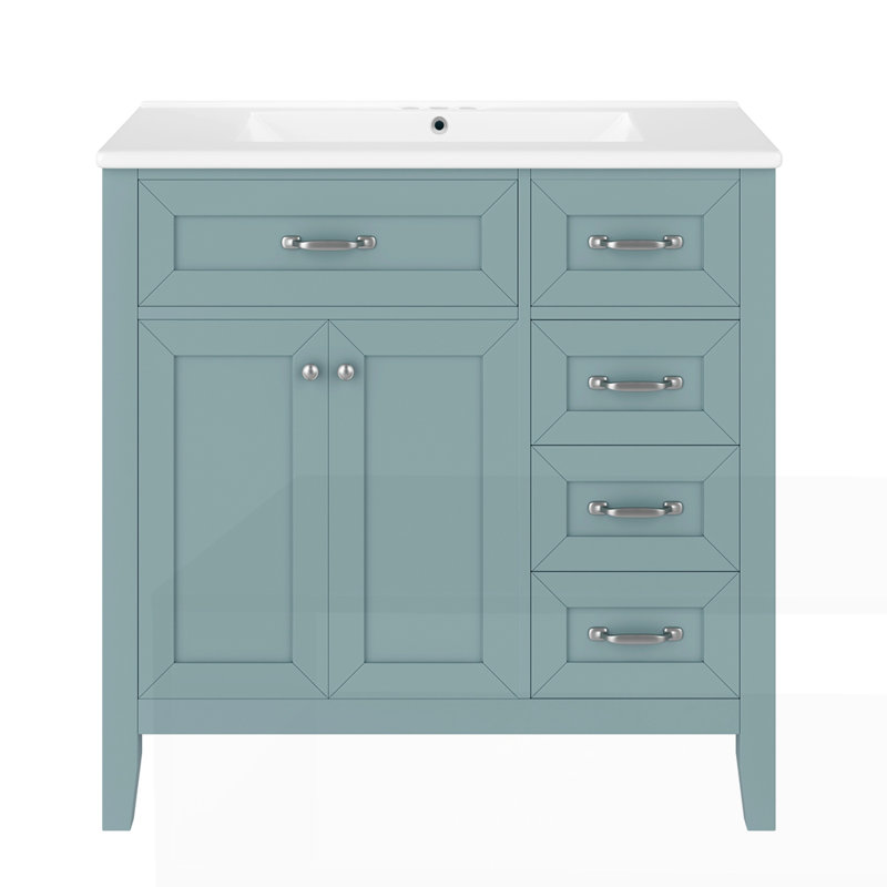 Meuble-lavabo 36 po avec lavabo, Vert, Argent argent