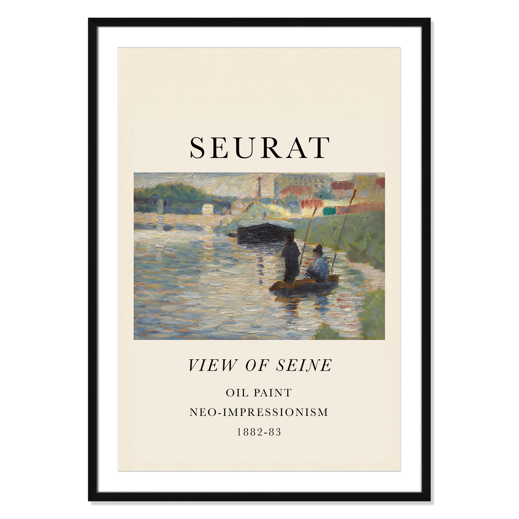 View Of Seine by Georges Seurat, Black Single Picture Frame, Yes, 41.5" H x 29.5" W x 1.25" D