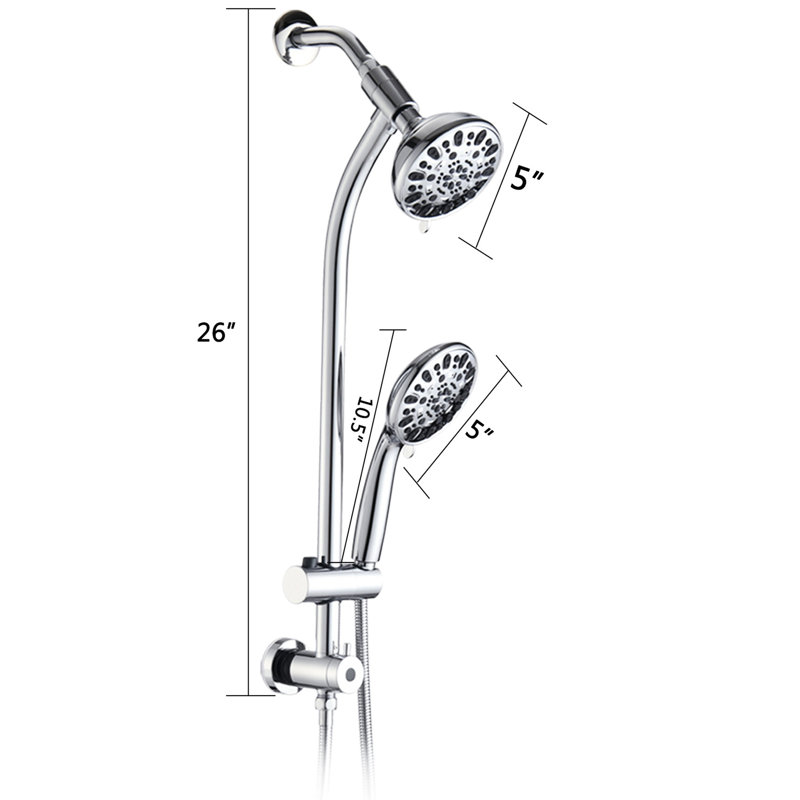 Dual Shower Head Spa - Stainless Steel Slide Bar, 7-setting, Wall Mounted, , 1.8 Gpm Flow, Abs System 7 Spray Patterns, Head, 1/2" Connection