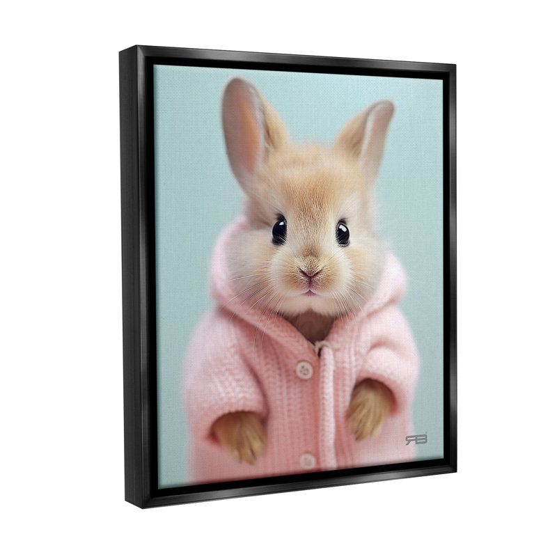 "Bunny In Cozy Sweater" par RB sur toile, Cadre flottant noir de jais, H 31 po x l 25 po