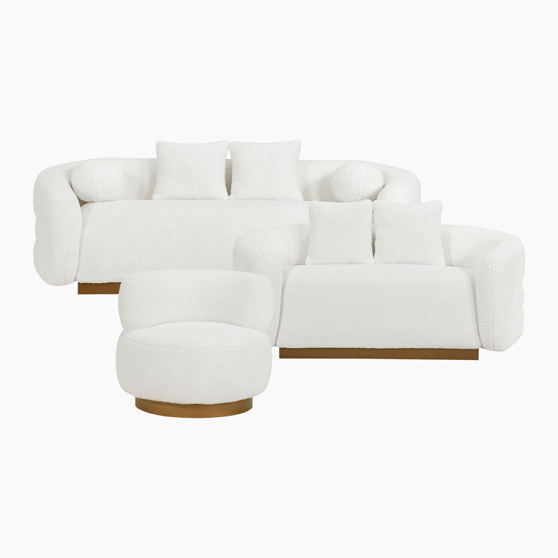 Ensemble de salon 3 pièces avec tissu en sherpa Huseman