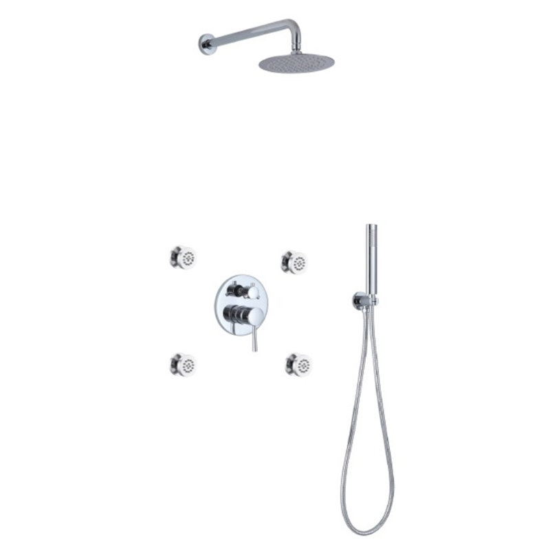 Système de douche complet à pression équilibrée avec valve brute Aqua Rondo, Chrome