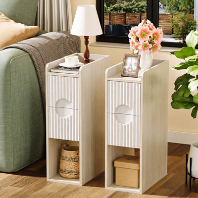 Table de chevet étroite avec 2 tiroirs et rangement ouvert
