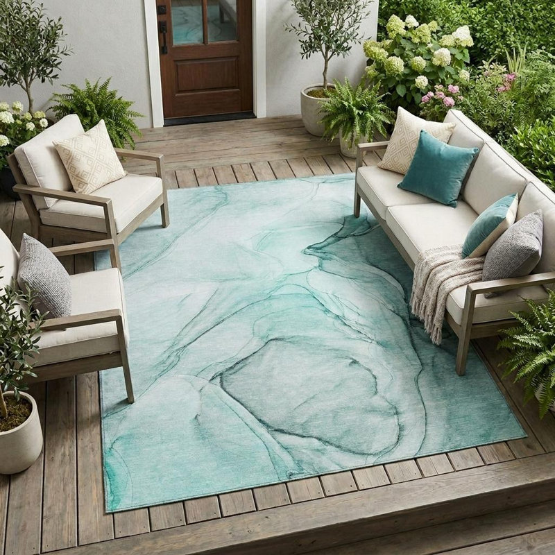 Tapis extérieur lavable antidérapant 9 pi x 12 pi bleu sarcelle