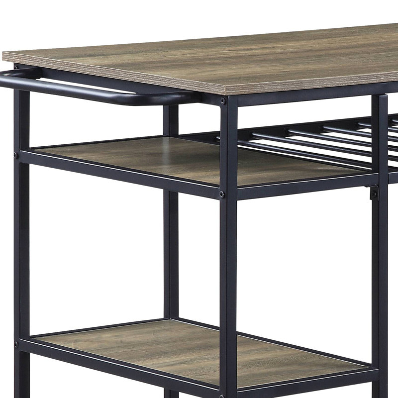 Modern Kitchen Island With Powder Coated Metal And Wooden Top Rustic Oak & Black Weight-Bearing Capacity