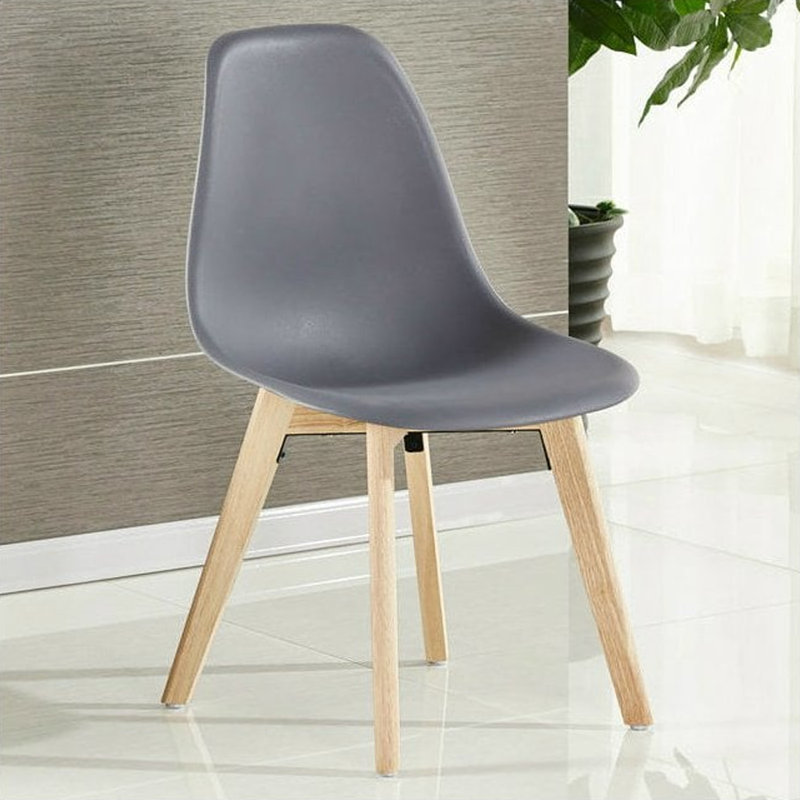 Mingus Plastic Dining Chairs with Solid Wooden Legs - Retro Side Chair for Dining Room Kitchen Living Room Office, Dark Grey