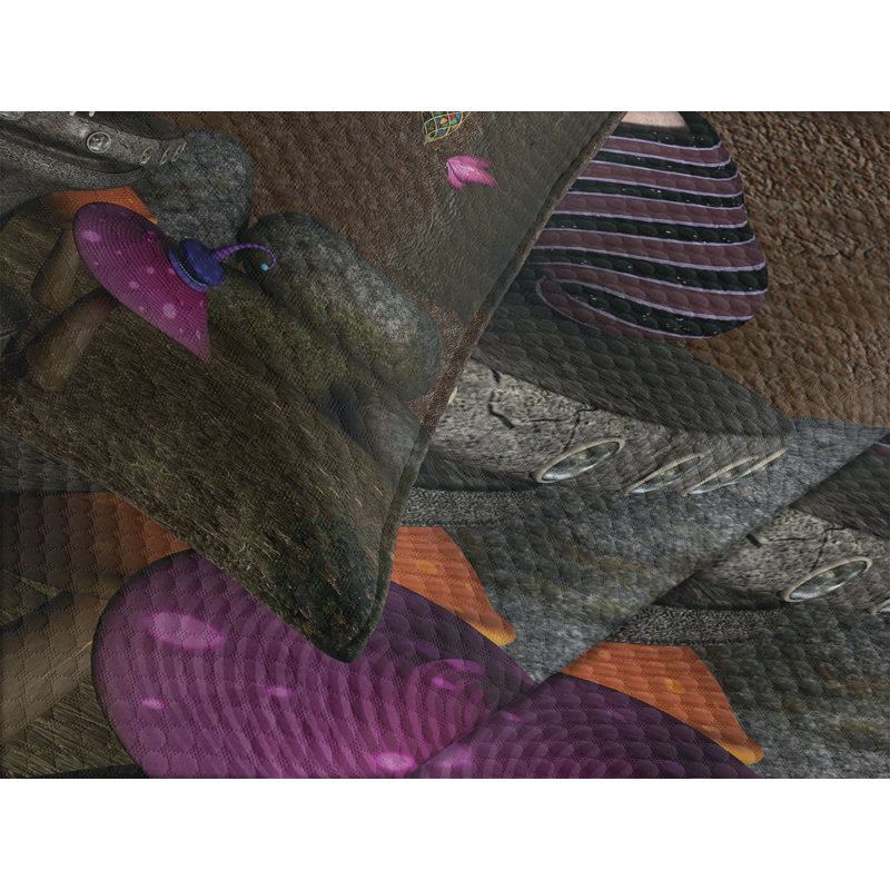Mythical Creature Forest Queen Quilted Bedspread Set in Multicolor