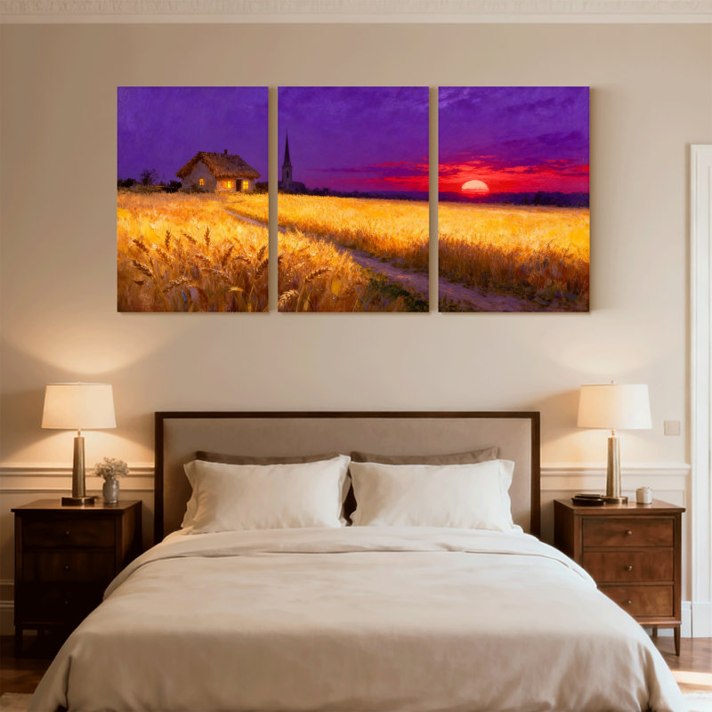 Scénario et paysages urbains Golden Field Sunset Cottage, H 30 po x l 60 po