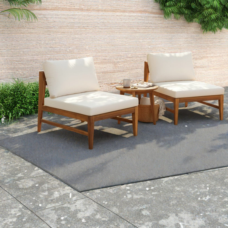 Ensemble de 2 chaises longues de patio modernes, bois d'acacia, style extérieur contemporain
