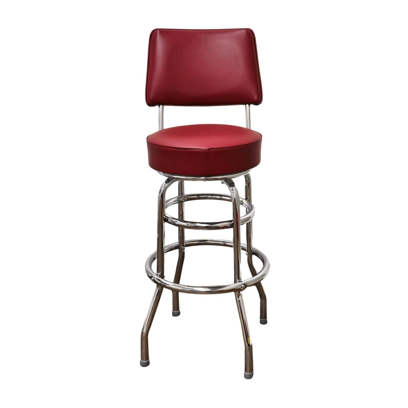 Retro Home Double Ring Upholstered Swivel Bar Stool with Back, Wine