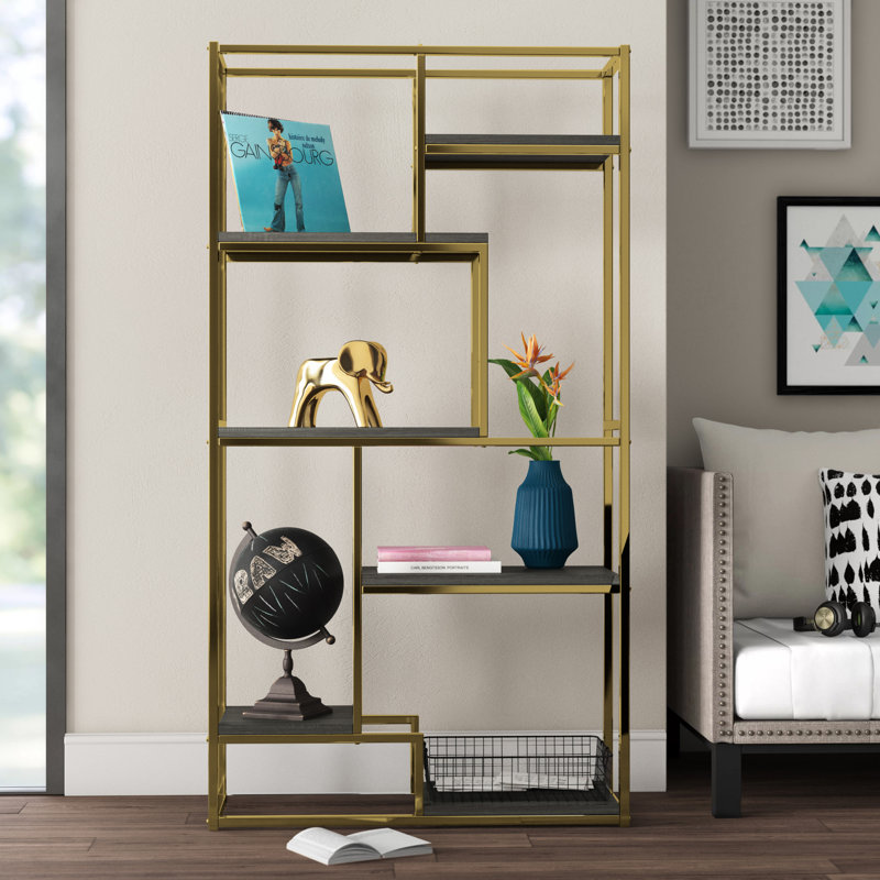Caithlin 70.25"H Metal Open Bookcase, Antique Champagne