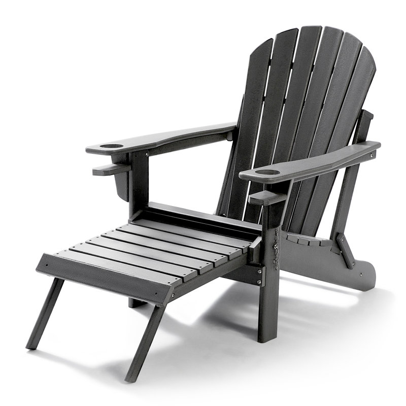 Foldable Outdoor Adirondack Chair With Ottoman, Gray