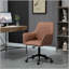 Chaise de bureau d'ordinateur pivotante à dossier moyen avec hauteur réglable, tissu en microfibre, motif à losanges et accoudoirs rembourrés, brun