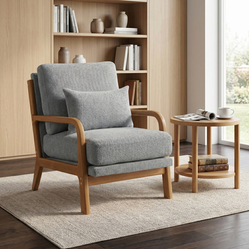 Chaise longue en bois avec revêtement Nubby, Light Grey