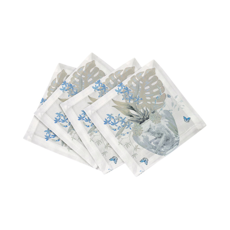 Monkey Large Jungle Cotton Sateen Cocktail Napkins, Powder