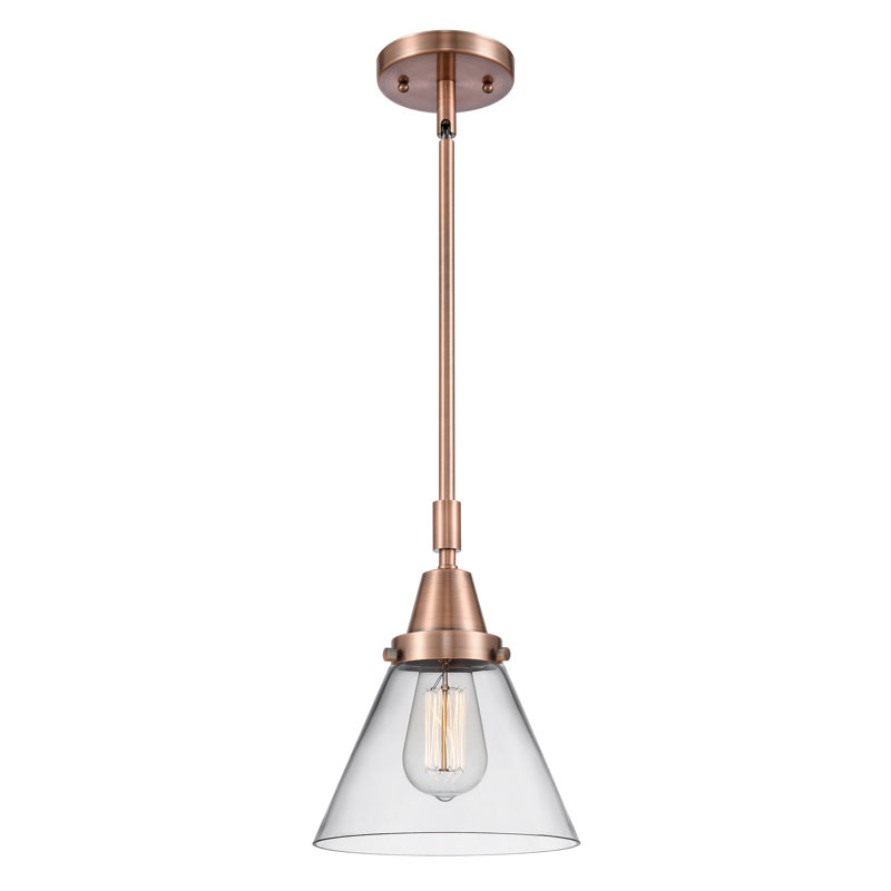 Luminaire suspendu conique 1 lumière Ashwath, H 44,12 po x l 8 po x P 8 po, Transparent, Cuivre antique