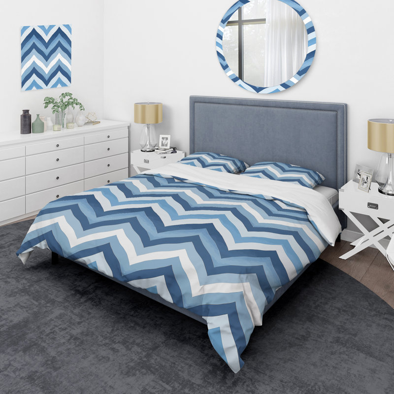 Ensemble de housse de couette moderne à chevrons bleu et blanc II, Housse de couette très grand et 2 très grandes t